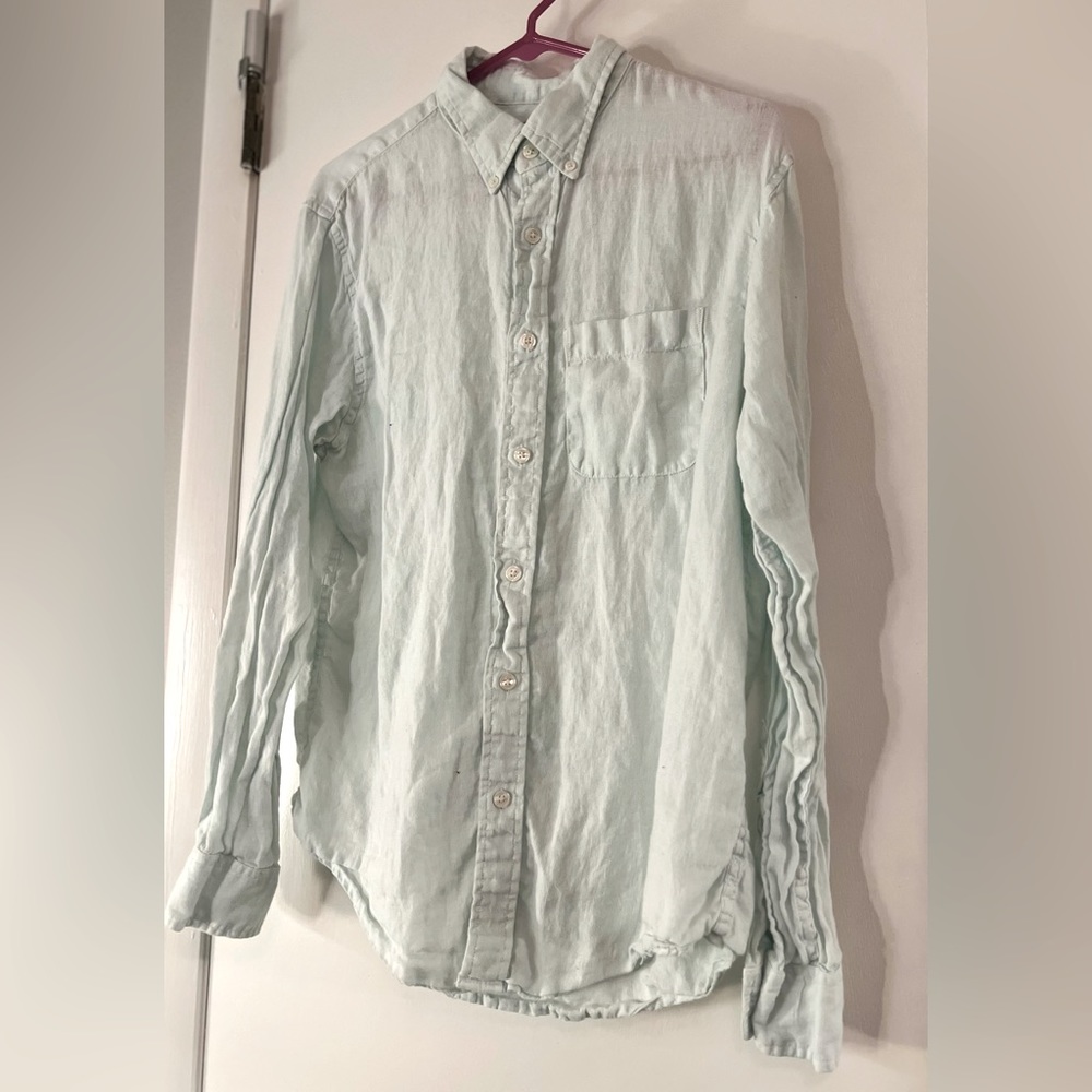 Abercrombie and Fitch men’s linen, button-down dress shirt, seafoam green size M